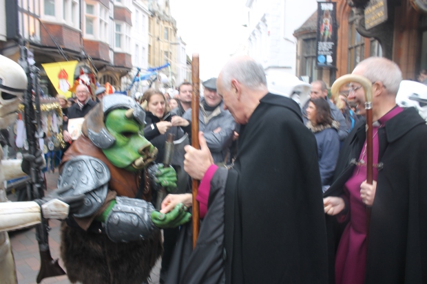 Even the dark side recieved alms from Archbishop of Canterbury, Justin Welby, as the St Nicholas parade passed by the Beaney